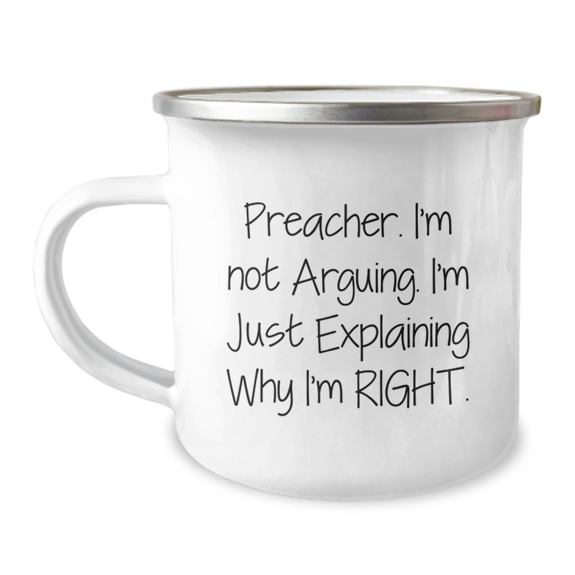 Preacher Funny Gifts from Men to Preachers Unique Christmas Mugs, Explaining Right Camping Mug, 12 oz Stainless Steel - Image 1