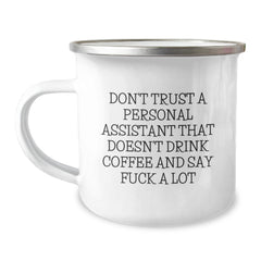 Gifts from Friends and Family for Personal Assistant, Funny Quote Christmas Unique Gifts, Camping Mug, 12 oz Capacity, Stainless Steel with Enamel Finish - Image 1