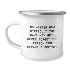 Inspirational Doctor Gifts from Friends for Graduation, 'No Matter How Difficult The Days May Get...' 12 oz Stainless Steel Camping Mug - Image 1