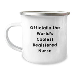 Funny Registered Nurse Gifts for Her from Family - 'Officially The World's Coolest Registered Nurse' Camping Mug, 12 oz Stainless Steel with Enamel Finish, Perfect Graduation Gift for Her - Image 1
