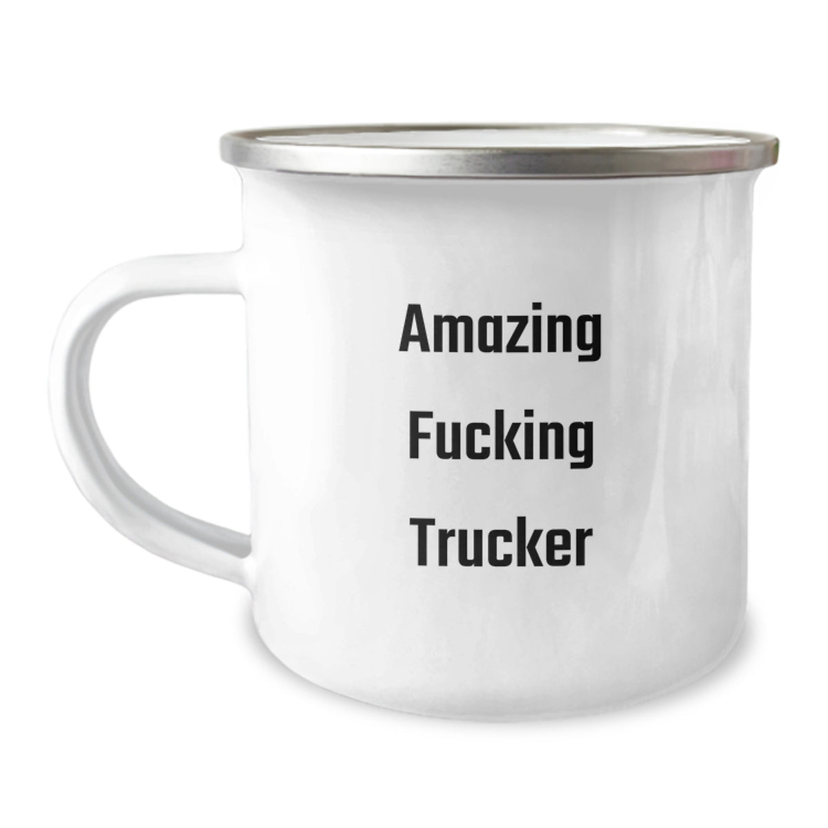 Funny Trucker Gifts for Birthday, Men, or Women - 'Amazing F--king Trucker' Quote on Camping Mug, 12 oz Capacity, Stainless Steel with Enamel Finish, Gifts from Friends, Family, Coworkers - Image 1