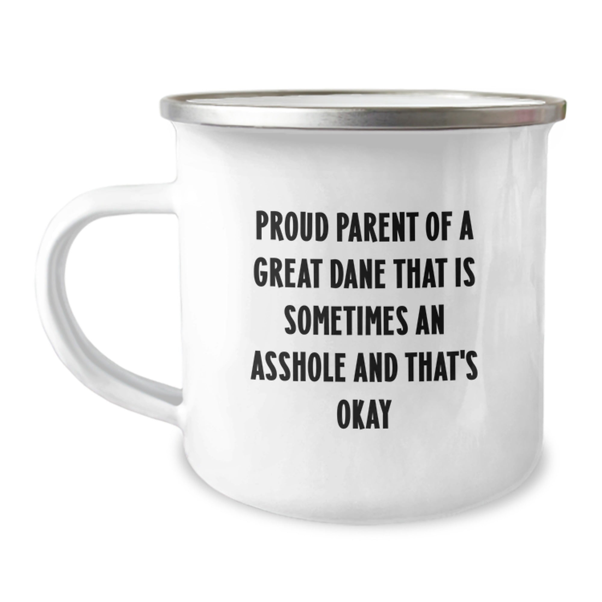 Funny Great Dane Dog Parent Gifts from Men for Birthday Unique Mugs, Camping Mugs for Great Dane Dog Lovers, Proud Parent Quote Enamel Mug - Image 1
