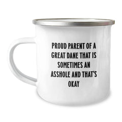 Funny Great Dane Dog Parent Gifts from Men for Birthday Unique Mugs, Camping Mugs for Great Dane Dog Lovers, Proud Parent Quote Enamel Mug - Image 1