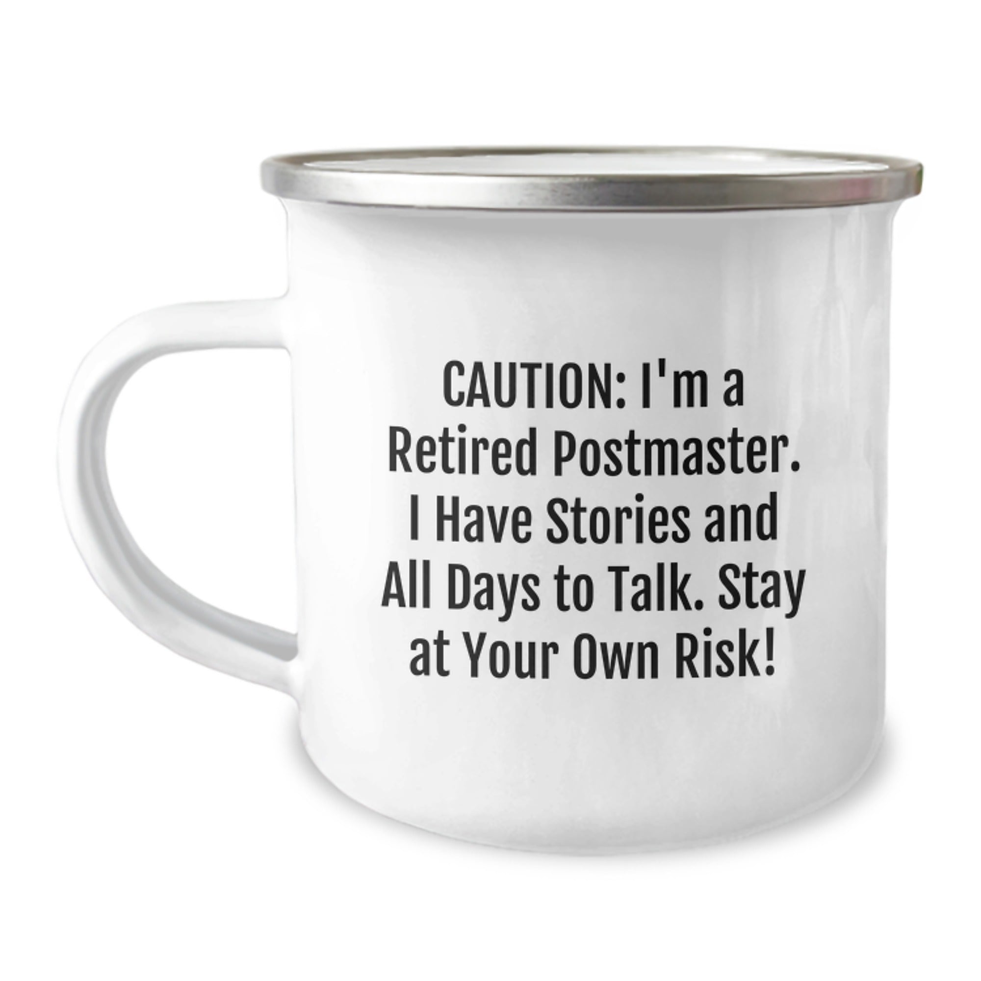 Funny Postmaster Gifts, Camping Mug for Retired Postmasters - 'Caution: I'm A Retired Postmaster...' - Birthday Unique Gifts from Friends and Family - Image 1