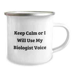 Funny Biologist Christmas Unique Gifts from Friends to Biologists - Keep Calm Or I Will Use My Biologist Voice Camping Mug - Image 2