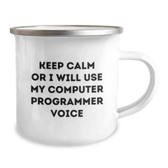 Funny Computer Programmer Gifts for Birthday Men from Friends - Keep Calm Or I Will Use My Computer Programmer Voice Camping Mug - Image 2