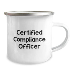 Funny Compliance Officer Gifts from Friends for Birthday, 'Certified Compliance Officer' Enamel Camping Mug, 12 oz Stainless Steel, Hand Wash Recommended - Image 2
