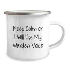 Funny Warden Camping Mug Gifts from Friends to Family Members - Keep Calm Or I Will Use My Warden Voice for Christmas Unique Presents - Image 2