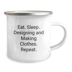 Designing and Making Clothes Enthusiasts Gifts - Eat. 'Sleep. Designing And Making Clothes. Repeat.' Funny Birthday Camping Mug - Image 2