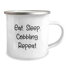 Cobbling Fun Camping Mug, Eat. Sleep. Cobbling. Repeat., Funny Quote Gifts from Friends for Birthday - Image 2