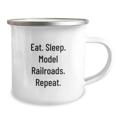 Model Railroads Gifts from Friends - Eat. Sleep. Model Railroads. Repeat. Birthday Unique Camping Mug for Men - Image 2