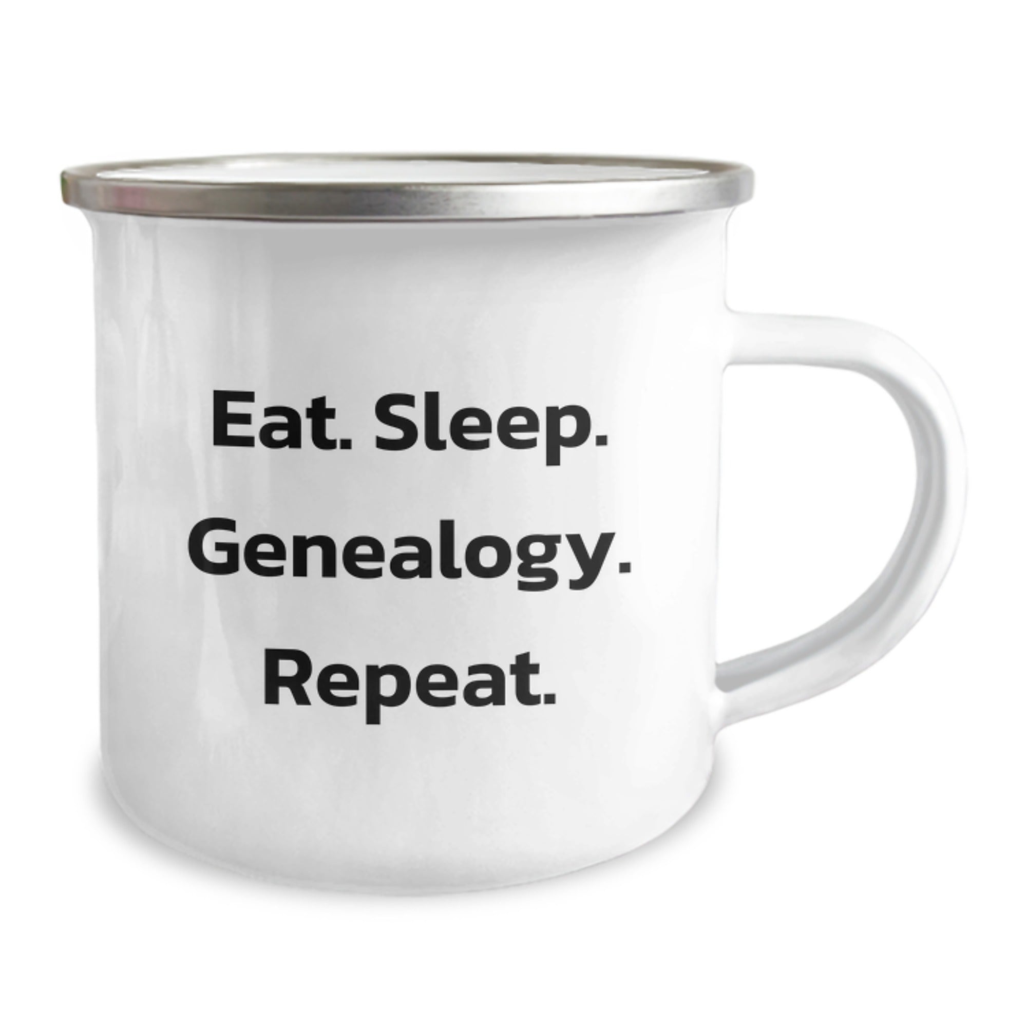 Gifts from Family, Friends, or Coworkers - Eat. Sleep. Genealogy. Repeat. - 12 oz Camping Mug for Genealogy Enthusiasts on Birthday - Image 2