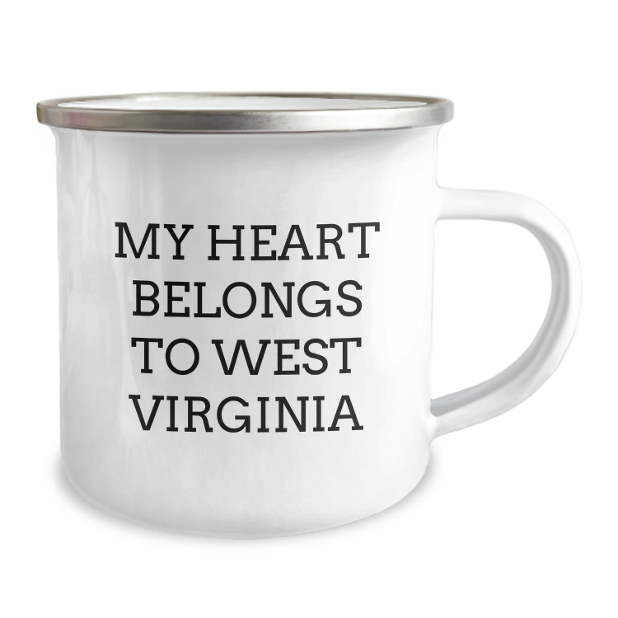 West Virginia Lovers Gifts from Friends and Family - My Heart Belongs To West Virginia Funny Camping Mug for Birthday, Enamel Finish, 12 oz, Stainless Steel - Image 2