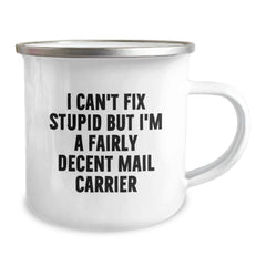 Funny Mail Carrier Gifts from Men to Women, Men, Friends, or Coworkers - I Can't Fix Stupid But I'm A Fairly Decent Mail Carrier Christmas Unique Gifts - Mail Carrier Camping Mug - Image 2