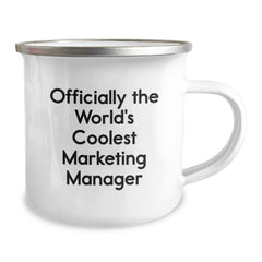 Fun and Inspirational Marketing Manager Gifts from Friends for Graduation, 'Officially The World's Coolest Marketing Manager' Quote on Camping Mug, 12 oz Stainless Steel with Enamel Finish - Image 2