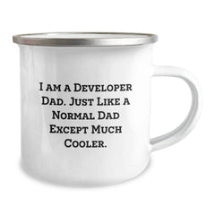 Developer Dad Gifts, Funny Camping Mug for Graduation, 'I Am A Developer Dad' Enamel Print, 12 oz Stainless Steel, Gifts from Dad to Developer - Image 2