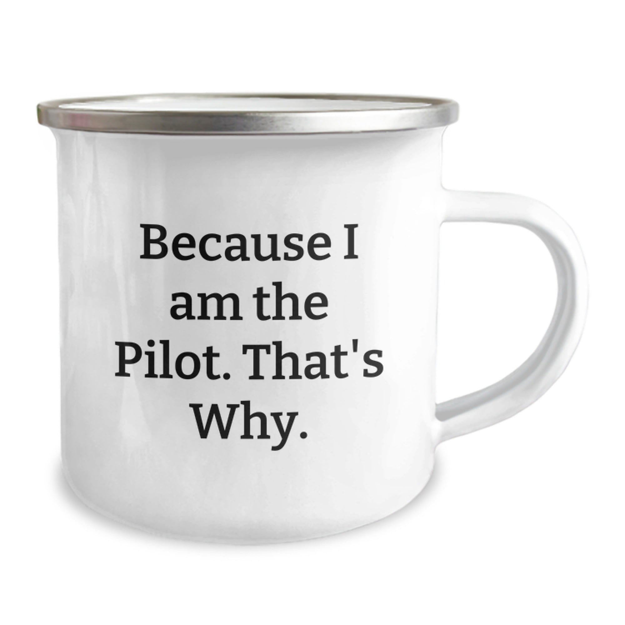 Pilot Gifts from Friends for Graduation, Funny Quote 'Because I Am The Pilot. That's Why.', 12 oz Camping Mug - Image 2