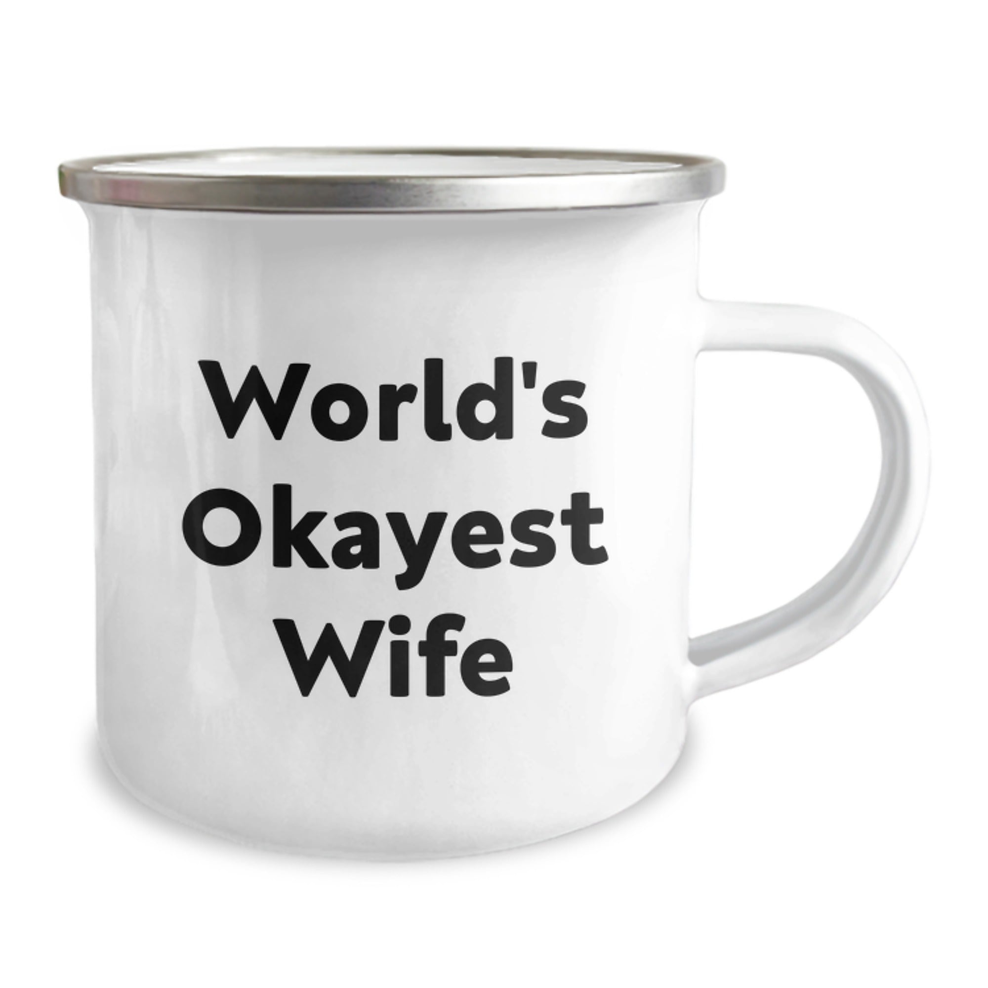 Funny Wife Gifts from Men - World's Okayest Wife Camping Mug for Her Birthday, Stainless Steel with Enamel Finish, 12 oz Capacity, 'World's Okayest Wife' - Image 2