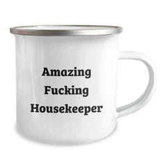 Funny Housekeeper Gifts - 'Amazing F--king Housekeeper' Quote on Camping Mug, 12 oz Stainless Steel with Enamel Finish, Perfect Birthday Unique Gift for Friends, Family, or Coworkers - Image 2