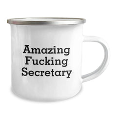Funny Secretary Birthday Unique Gifts from Friends - 'Amazing F--king Secretary' Quote on Camping Mug, 12 oz, Stainless Steel with Enamel Finish, Perfect for Coworkers or Family - Image 2