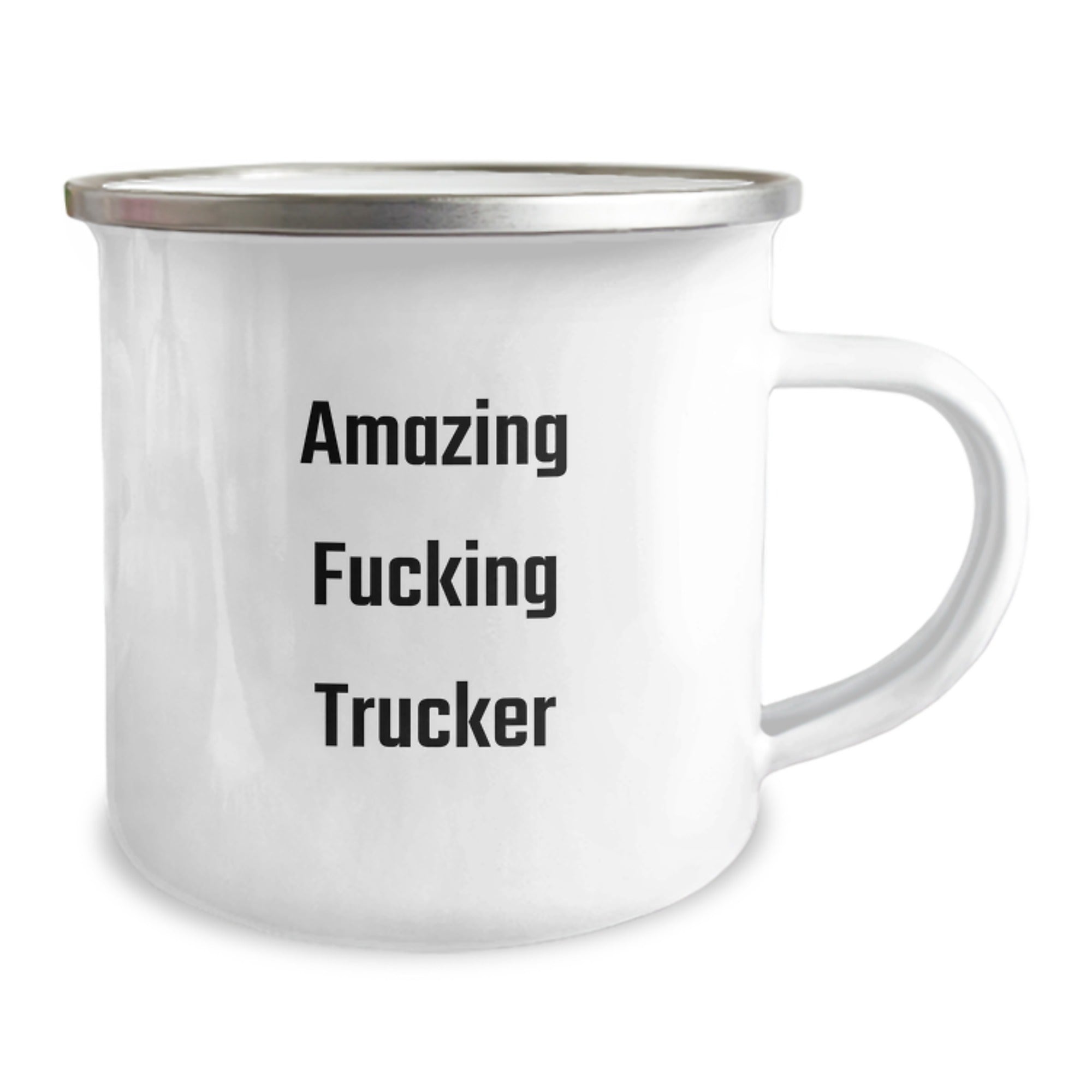 Funny Trucker Gifts for Birthday, Men, or Women - 'Amazing F--king Trucker' Quote on Camping Mug, 12 oz Capacity, Stainless Steel with Enamel Finish, Gifts from Friends, Family, Coworkers - Image 2