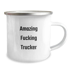 Funny Trucker Gifts for Birthday, Men, or Women - 'Amazing F--king Trucker' Quote on Camping Mug, 12 oz Capacity, Stainless Steel with Enamel Finish, Gifts from Friends, Family, Coworkers - Image 2