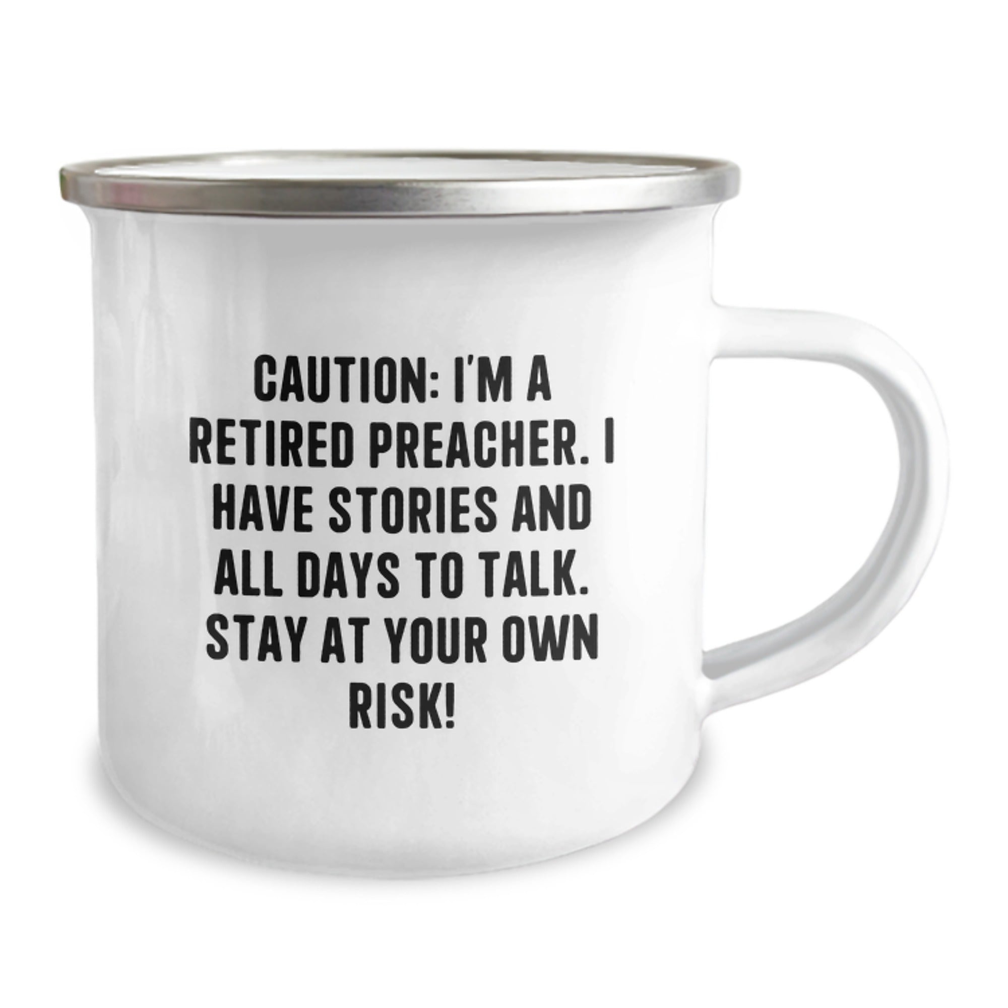 Funny Preacher Gifts, 'Caution: I'm A Retired Preacher...' Camping Mug for Birthday, Gifts from Friends, Gifts for Preacher - Image 2