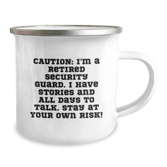 Security Guard Camping Mug, Funny Birthday Unique Gift for Men from Friends, 'Caution: I'm A Retired Security Guard...' - Image 2