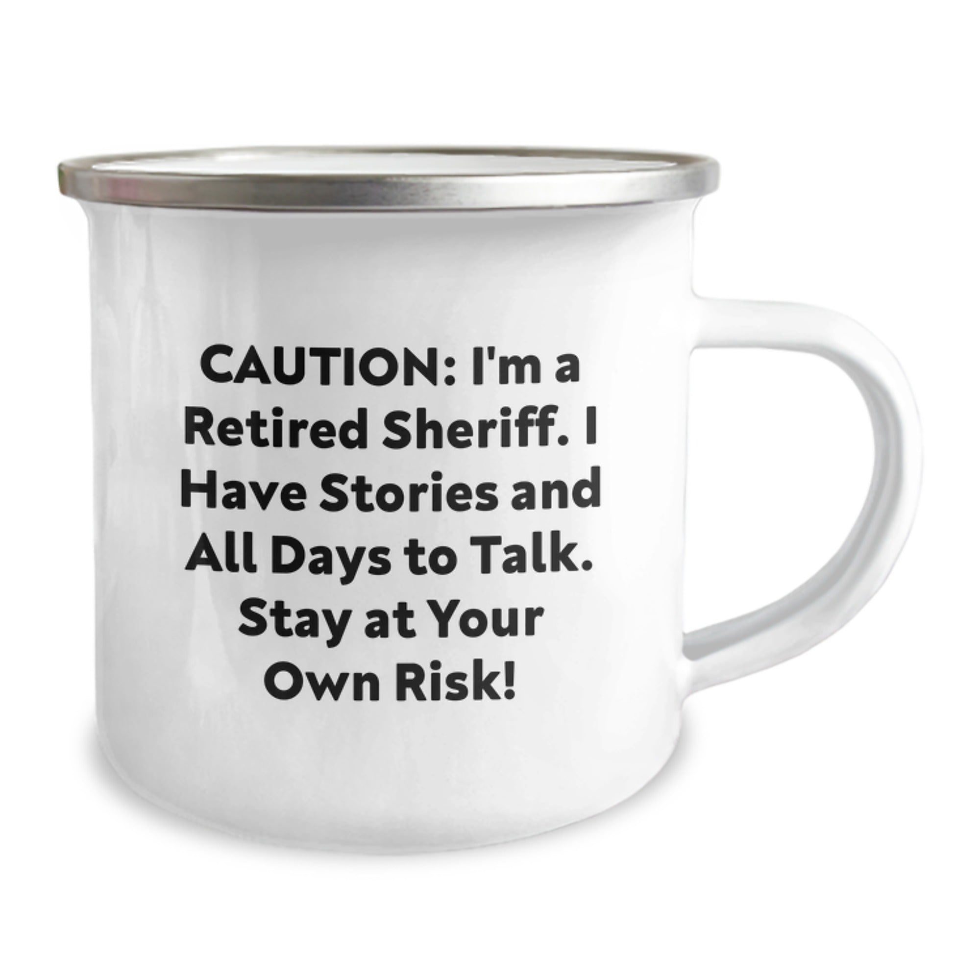 Sheriff's Tales Camping Mug, Funny Sheriff Gift for Birthday, 'Caution: I'm A Retired Sheriff...' - Gifts from Men to Sheriff - Image 2