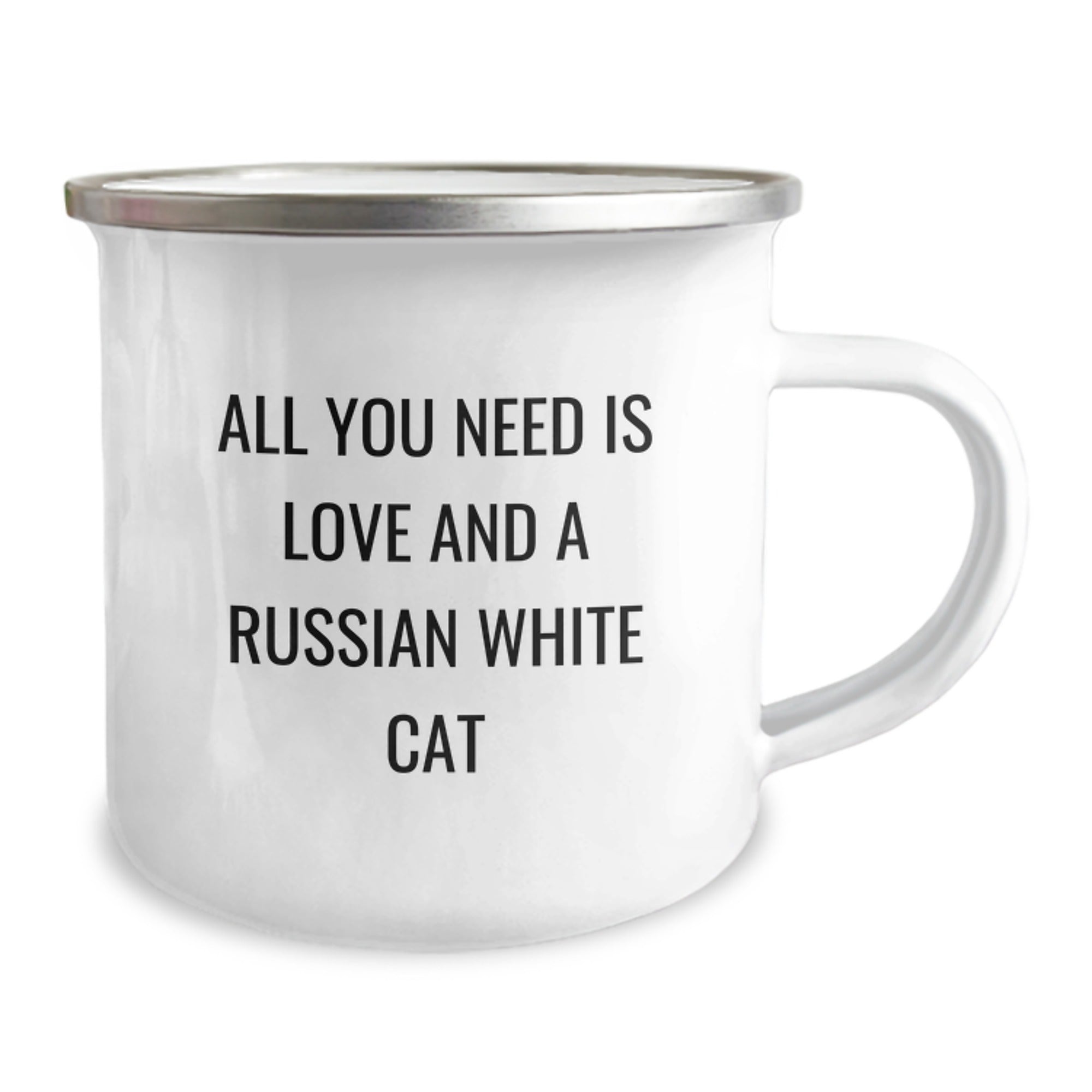 Funny Russian White Cat Camping Mug Gifts from Friends to Family for Birthday, 'All You Need Is Love And A Russian White Cat', Stainless Steel with Enamel Finish - Image 2