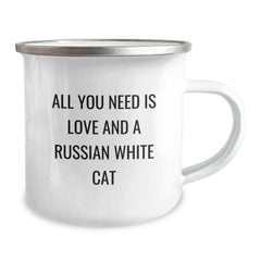 Funny Russian White Cat Camping Mug Gifts from Friends to Family for Birthday, 'All You Need Is Love And A Russian White Cat', Stainless Steel with Enamel Finish - Image 2
