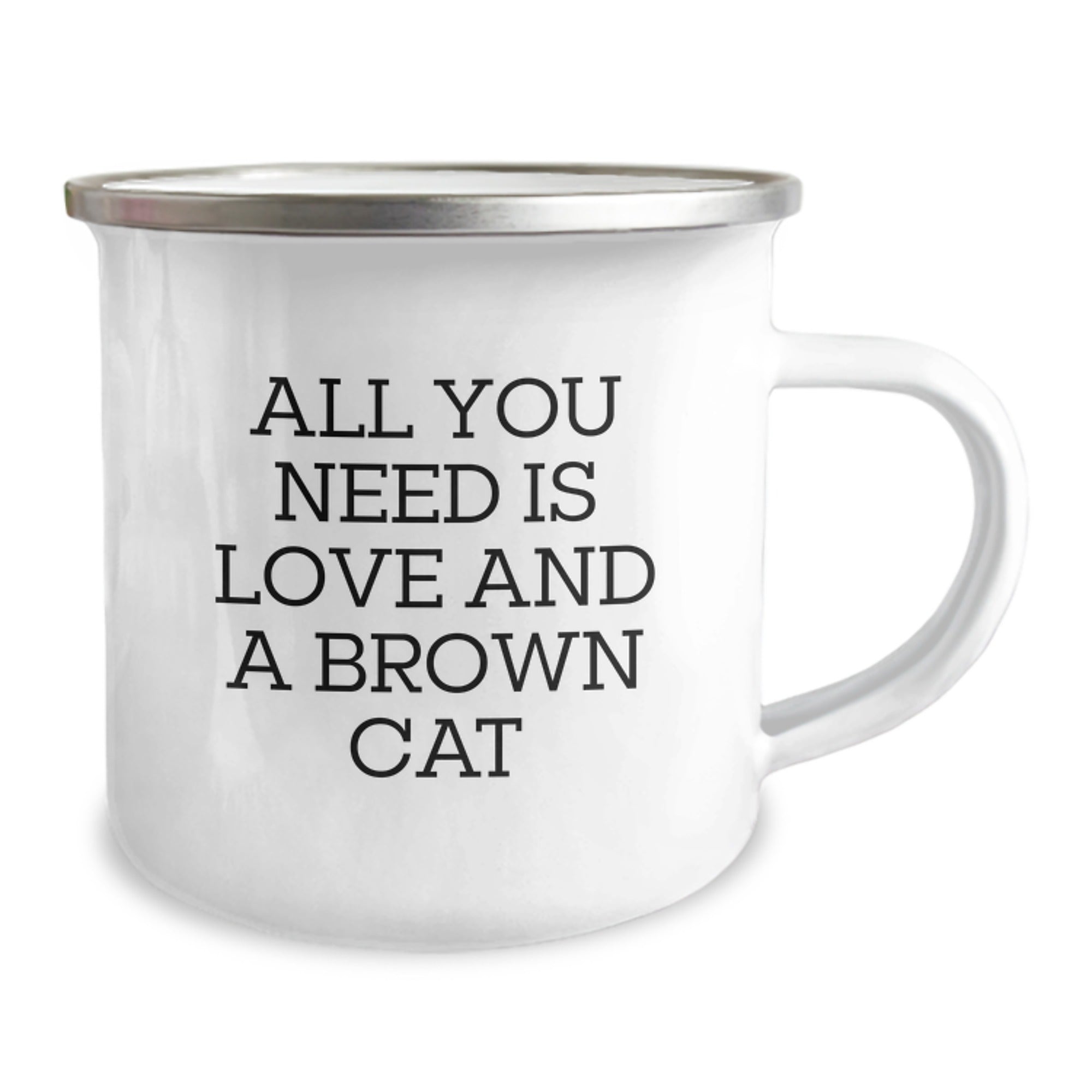 Brown Cat Camping Mug, Funny Gifts for Brown Cat Lovers, Birthday Unique Gifts from Friends and Family - 'All You Need Is Love And A Brown Cat' Stainless Steel Enamel Mug - Image 2