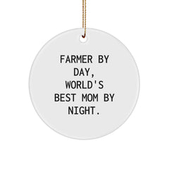 Funny Farmer Gifts for Men - Circle Ornament 'Farmer By Day, World's Best Mom By Night.' - Christmas Decorations from Mom - Image 1
