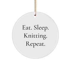 Knitting Gifts for Friends, Family and Coworkers - Eat. Sleep. Knitting. Repeat. Circle Ornament - Image 1