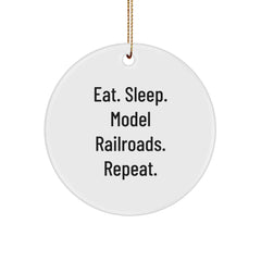 Model Railroads Enthusiasts Gifts - Eat. Sleep. Model Railroads. Repeat. Circle Ornament for Christmas - Image 1
