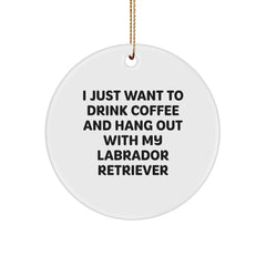 Funny Labrador Retriever Dog Gifts: Gifts from Friends for Labrador Retriever Dog Lovers, Circle Ornament with I Just Want To Drink Coffee And Hang Out, Christmas Unique Gifts - Image 1