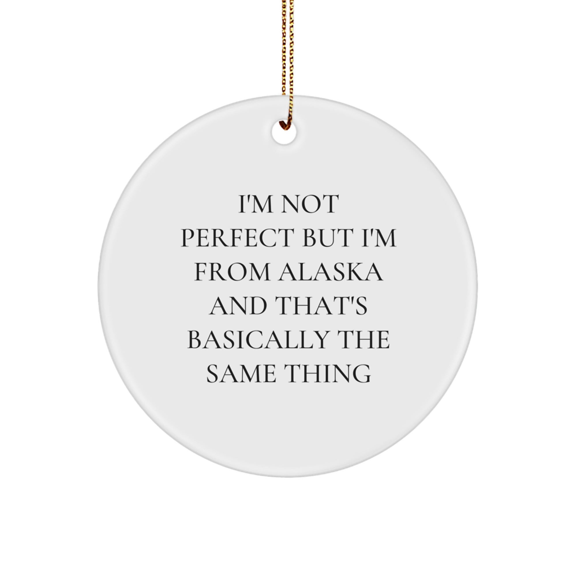 Funny Alaska Circle Ornament Gifts from Friends to Family - 'I'm Not Perfect But I'm From Alaska And That's Basically The Same Thing' Circle Decoration - Image 1
