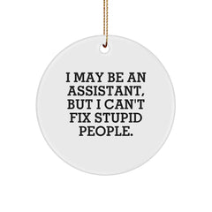 Funny Assistant Gifts from Friends for Men Women Coworkers - 'I May Be An Assistant, But I Can't Fix Stupid People.' Circle Ornament - Image 1