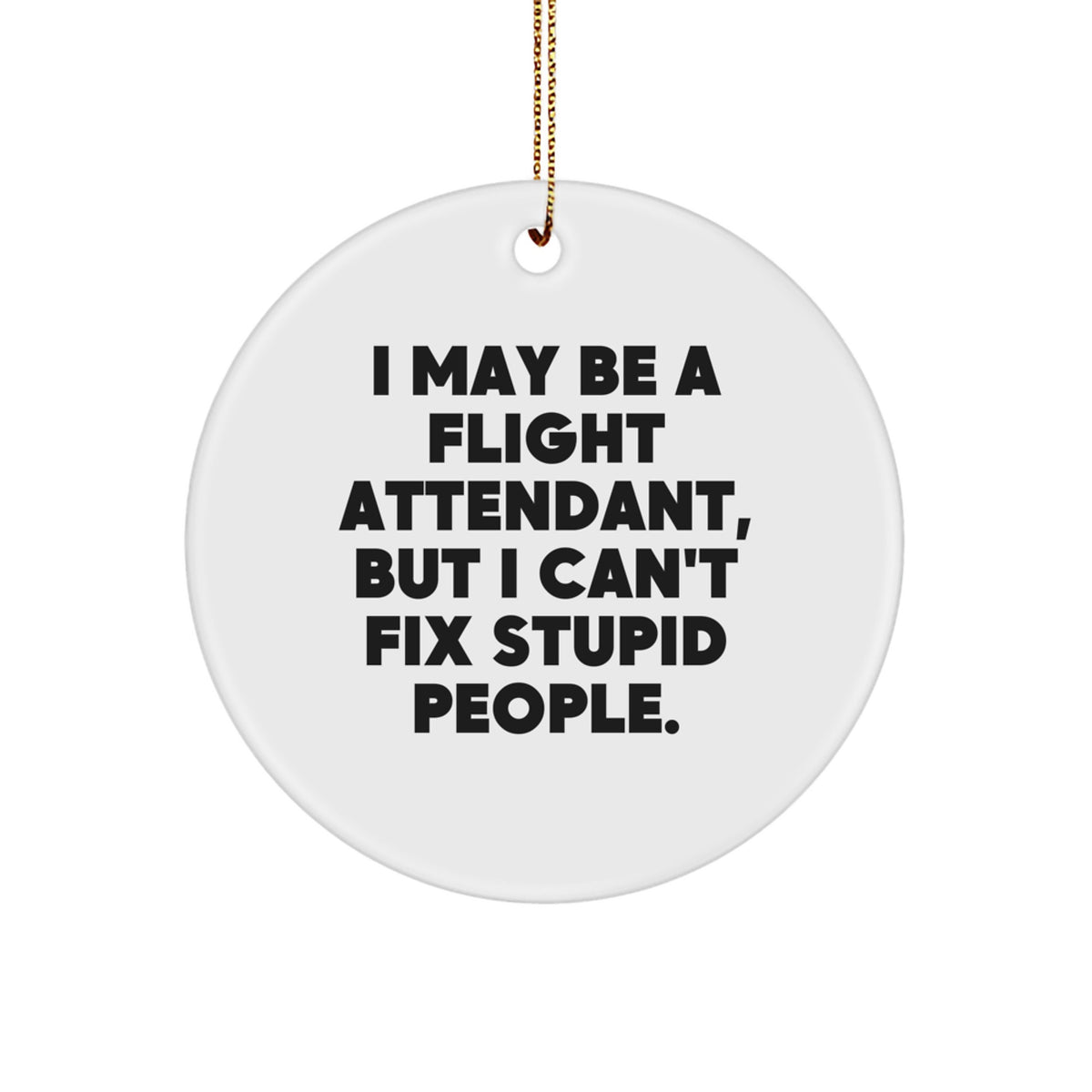 Christmas Unique Gifts from Friends and Family for Flight Attendants, I May Be A Flight Attendant, But I Can't Fix Stupid People. - Funny Flight Attendant Circle Ornament - Image 1