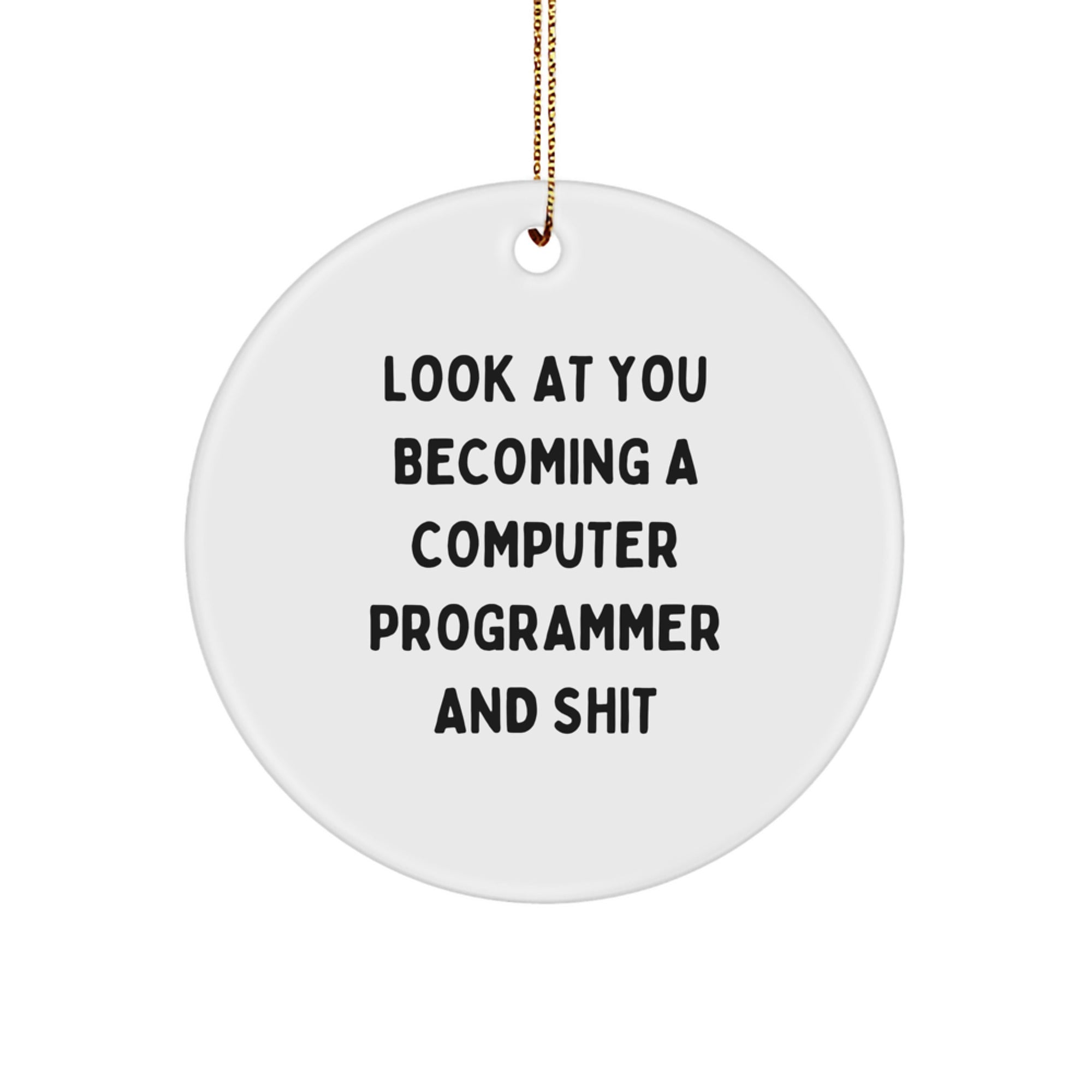 Funny Computer Programmer Gifts for Men, Women, or Friends - 'Look At You Becoming A Computer Programmer And Shit' Circle Ornament, Christmas Unique Gifts from Family, Coworkers - Image 1