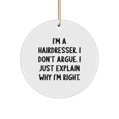 Funny Hairdresser Gifts from Friends for Hairdresser Christmas Unique Ornaments with Circle Shape - Image 1