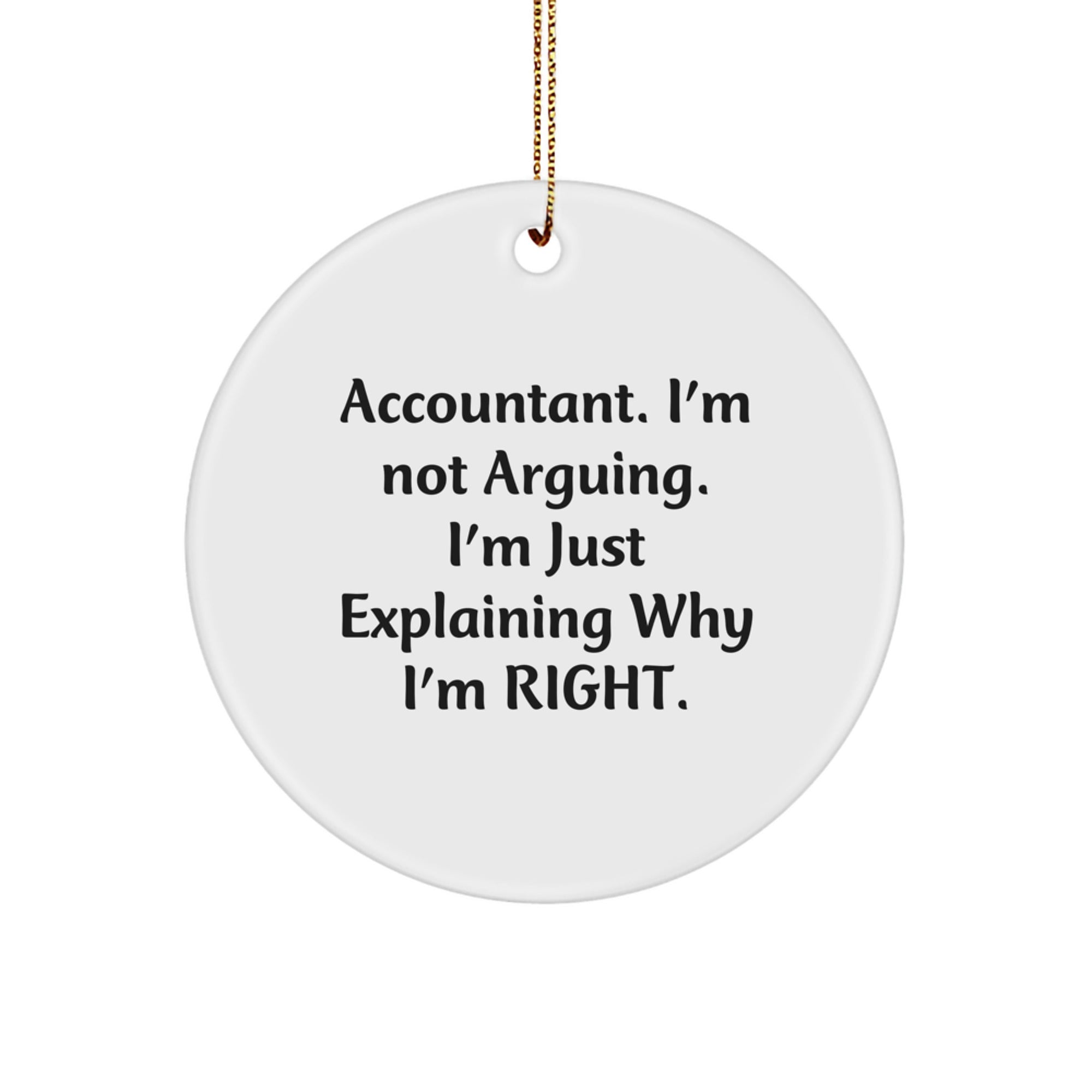 Accountant Gifts from Friends, Funny Christmas Unique Gifts for Accountant, Circle Ornament with Inspirational Quote 'Accountant. I'm Not Arguing. I'm Just Explaining Why I'm Right.' - Image 1