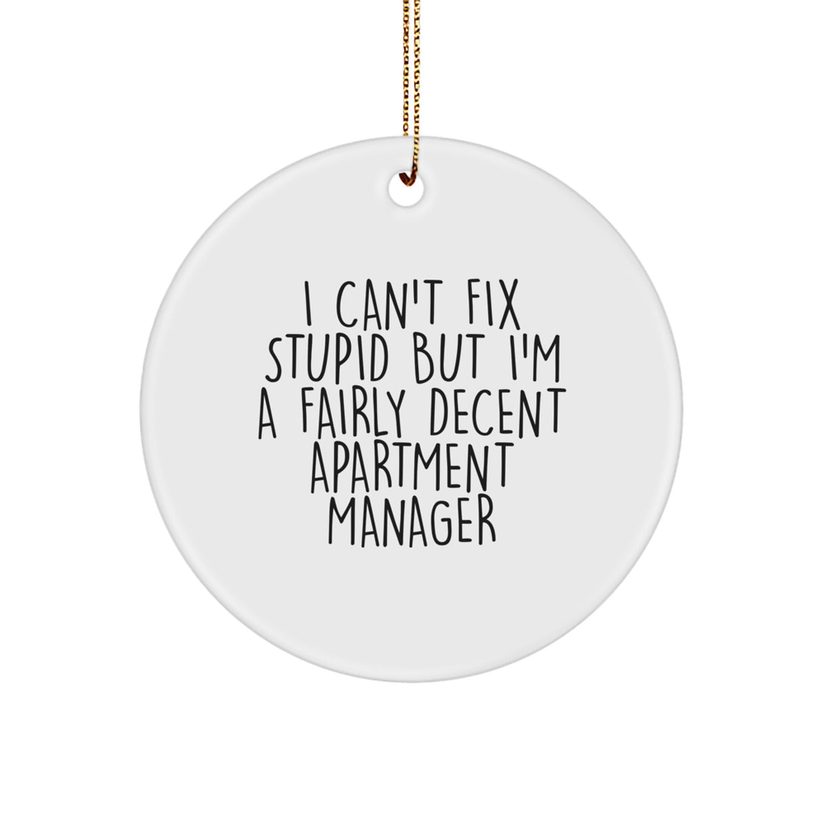 Funny Apartment Manager Gifts from Friends, 'I Can't Fix Stupid But I'm A Fairly Decent' Circle Ornament for Christmas - Image 1