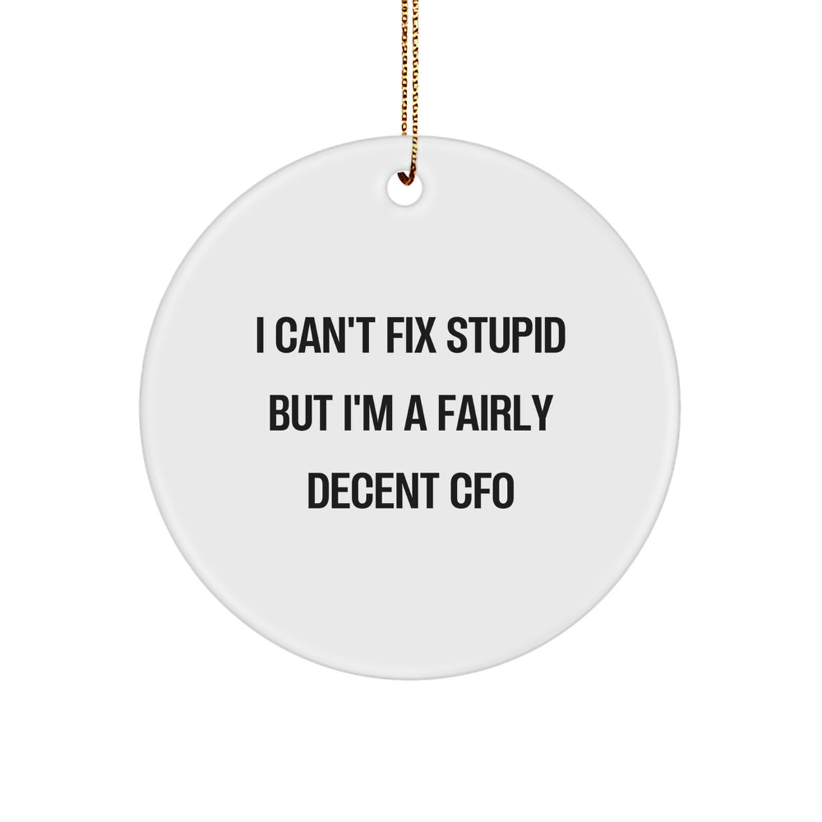 Funny CFO Gifts for Men - 'I Can't Fix Stupid' Christmas Circle Ornament, CFO Office Decor, CFO Gift, CFO Humor - Image 1