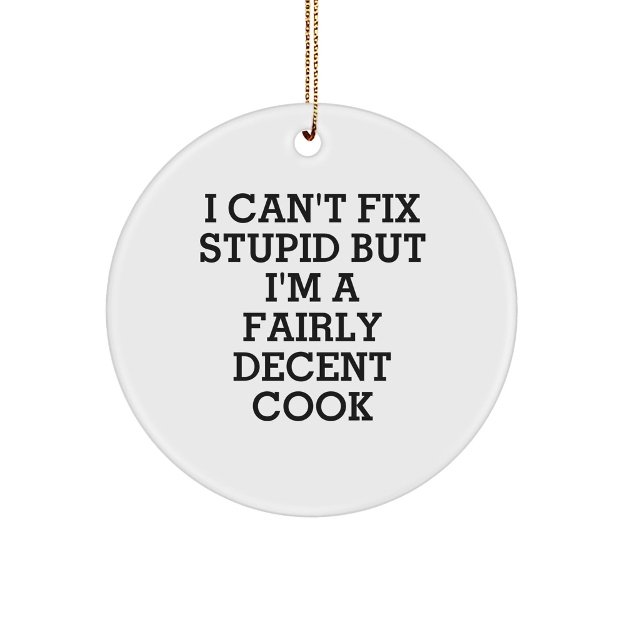 Funny Cook Gifts for Men, Friends, or Family - 'I Can't Fix Stupid' Christmas Circle Ornament - Image 1