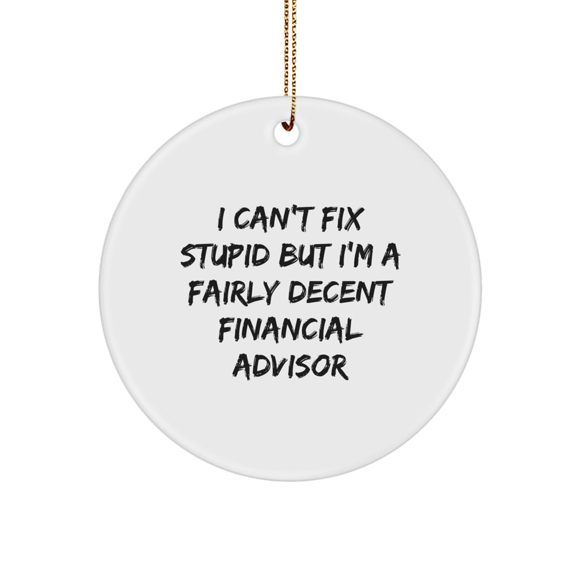 Funny Financial Advisor Gifts from Friends, Christmas Circle Ornament 'I Can't Fix Stupid But I'm A Fairly Decent Financial Advisor' for Men or Women - Image 1