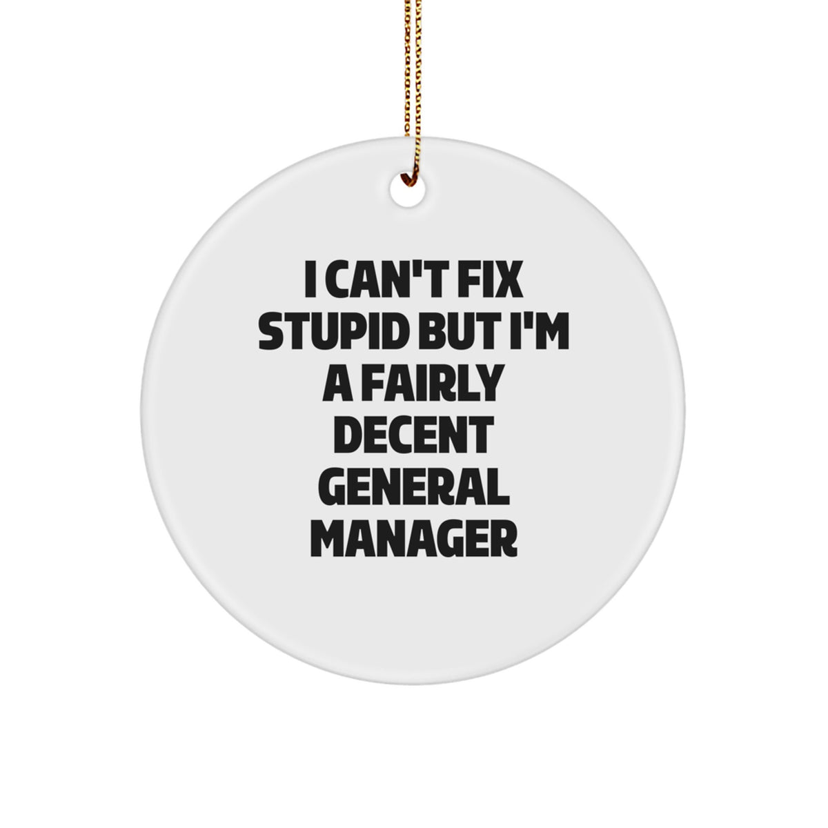 Funny General Manager Circle Ornament Gifts from Men to Coworkers, I Can't Fix Stupid But I'm A Fairly Decent General Manager, Christmas Unique Gifts - Image 1