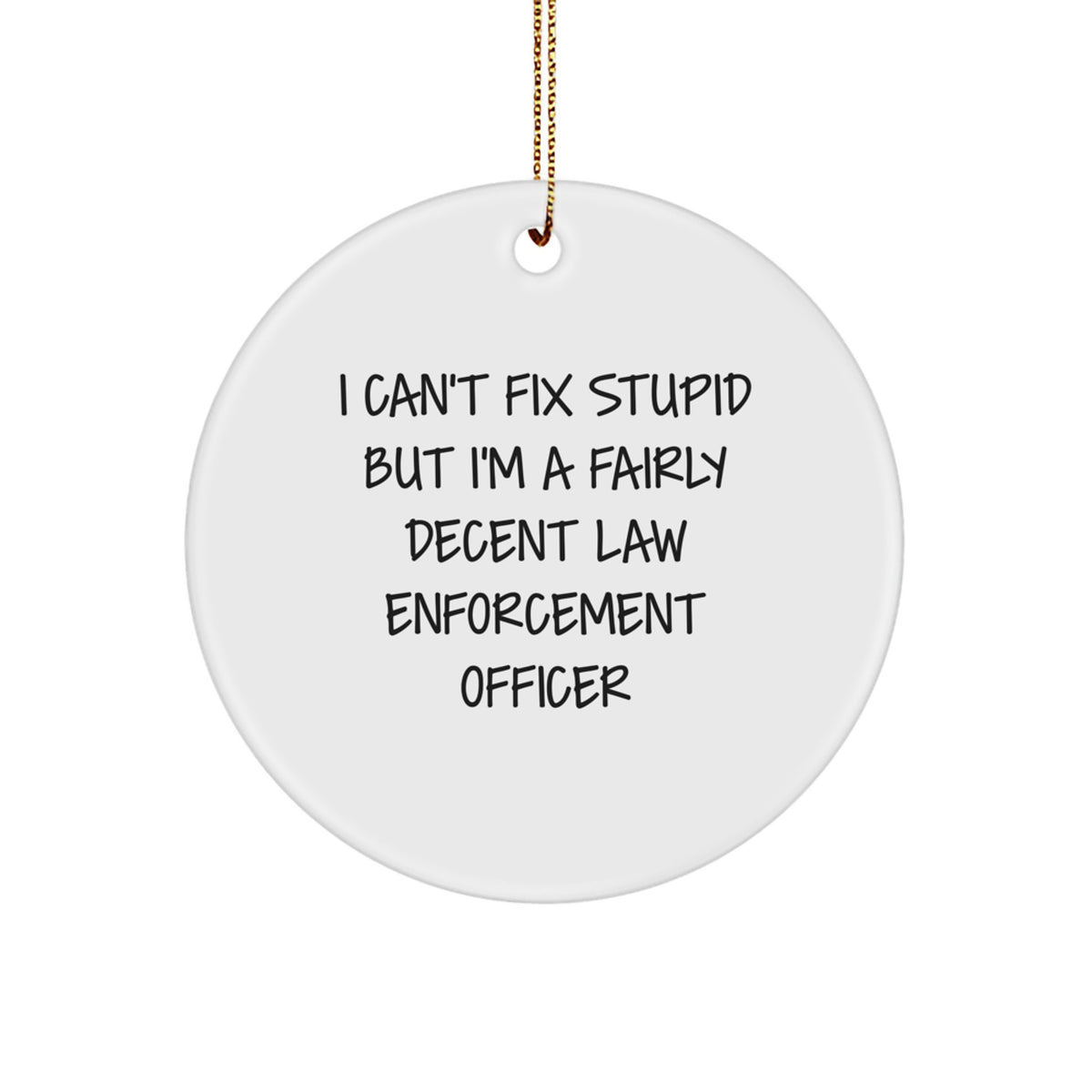 Funny Law Enforcement Officer Gifts for Men - 'I Can't Fix Stupid' Circle Ornament, Christmas Unique Presents from Family to Friends - Image 1