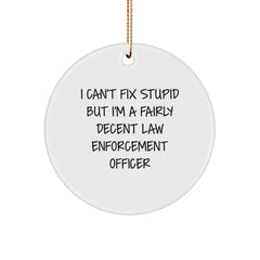 Funny Law Enforcement Officer Gifts for Men - 'I Can't Fix Stupid' Circle Ornament, Christmas Unique Presents from Family to Friends - Image 1