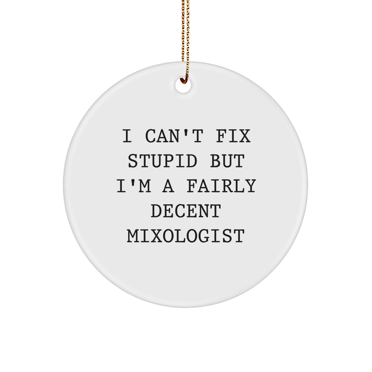 Funny Mixologist Gifts from Men for Him, I Can't Fix Stupid But I'm A Fairly Decent Mixologist Christmas Unique Ornaments, Circle Ornaments for Cocktail Enthusiasts - Image 1